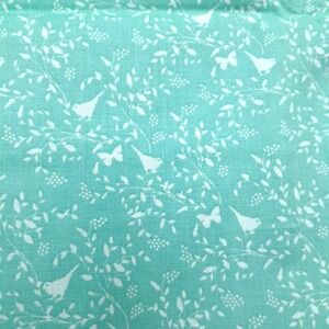 Vintage JoAnn Cotton Fabric 37"x45" Mint Green Bird Butterfly Floral 1+ Yard
